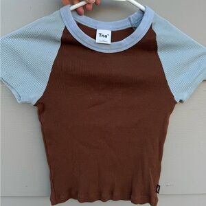 TNA Brown and Gray Ribbed Top